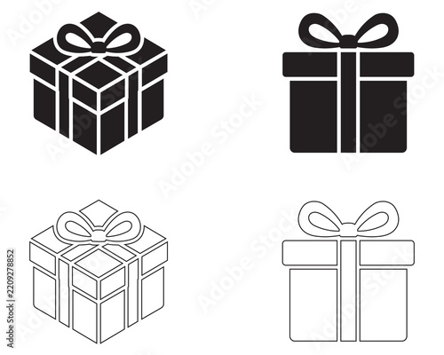 Gift box and present outline icon collection with ribbon and bow vector illustration.