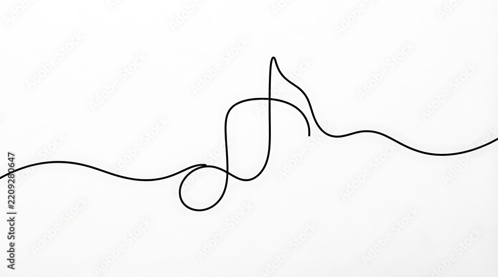 Obraz premium Continuous line drawing of a single musical note on a staff representing melody and sound with continuous minimalist illustration