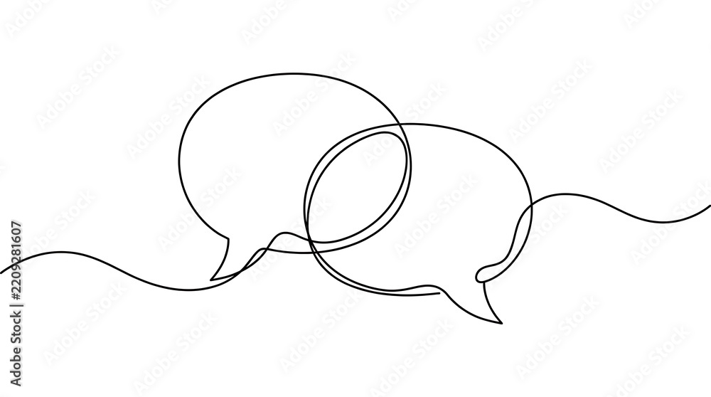 Obraz premium Continuous single line drawing of two speech bubbles intersecting as a symbol of conversation and communication with communication