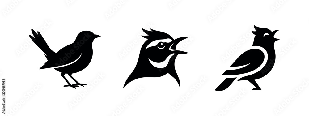 Obraz premium Stylized Singing Songbird Silhouettes for Music and Nature Themes