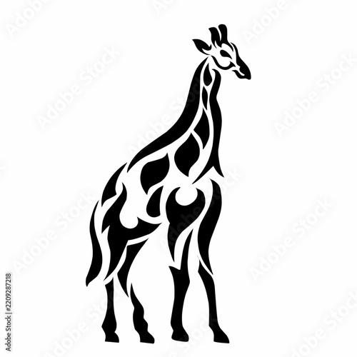 Elegant giraffe tribal tattoo art silhouette with creative abstract curved line patterns