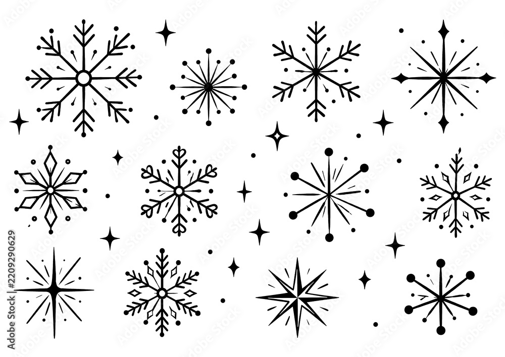 Obraz premium Hand Drawn Snowflake and Winter Sparkle Doodle Collection