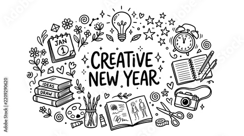 Creative New Year Doodle Illustration