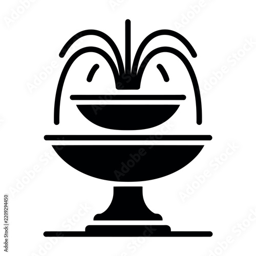 Two-tier outdoor garden water fountain minimalist outline icon with fountain minimalist decorative landscape architecture illustration waterfall
