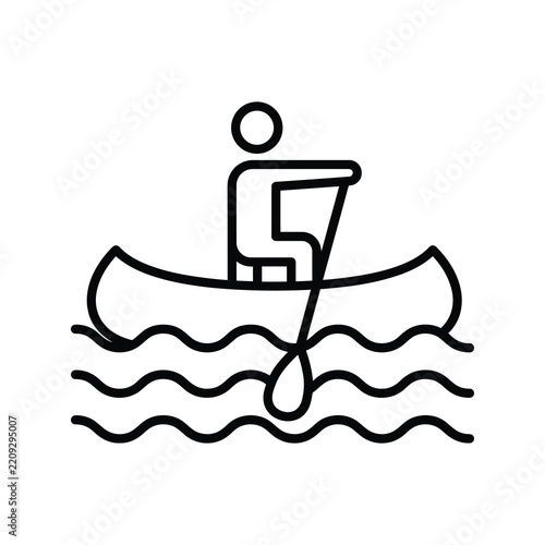 Canoe paddling person line icon vector, representing outdoor water recreation and active leisure
