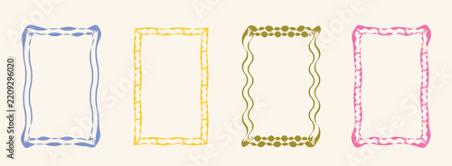 Set of rectangle frames with wavy edges. Zigzag wavy edges, rectangles, photo frames, text boxes. vector illustration.