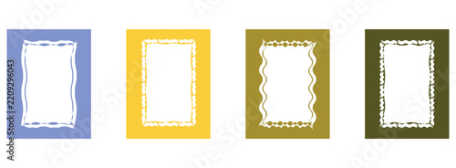 Set of rectangle frames with wavy edges. Zigzag wavy edges, rectangles, photo frames, text boxes. vector illustration.