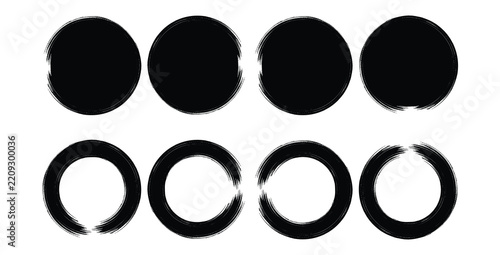 round brush painted circle banner on transparent background.  Ink box frames, textured paint splatter borders rough hand drawn. vector illustration.