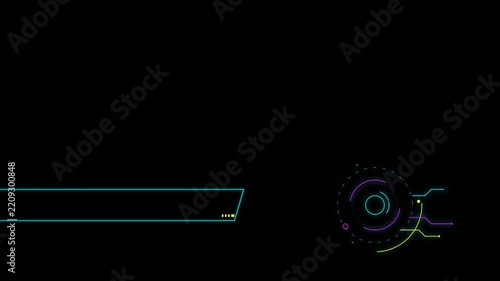 Futuristic digital interface animation elements with glowing neon lines and circular HUD data design