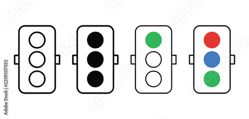 Traffic light icon set displaying urban signal variations
