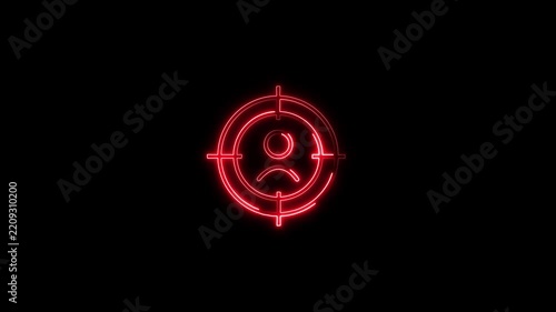 Glowing red neon line art animation of a target scope centered on a user silhouette icon, designed for customer targeting and audience focus video projects.