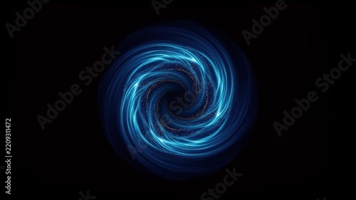 Dynamic Blue Energy Vortex Swirling with Golden Particles on Dark Background