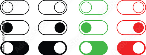 Toggle switch on off button icon set. settings control interface option symbol sign vector