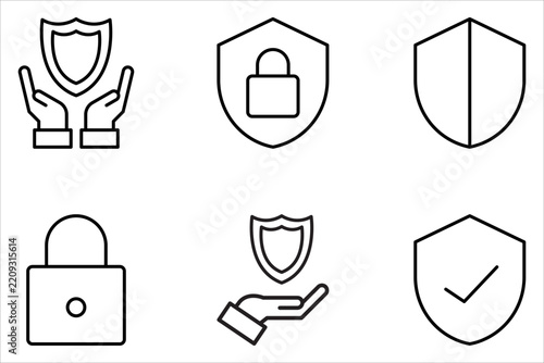 Security lock icon set, collection of security shield icons, security shield symbols with checkmarks and padlocks, security shield icons, safety and protection signs.