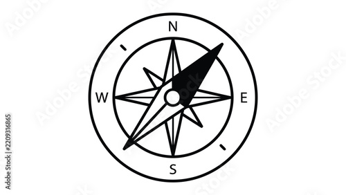 Compass Rose Navigation Tool: A classic compass rose, a navigational instrument, clearly displays the cardinal directions: North, South, East, and West, with a sharp needle pointing precisely.