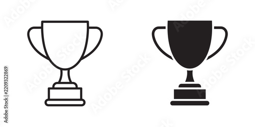 Winner trophy cup line and solid vector icon set isolated on white background