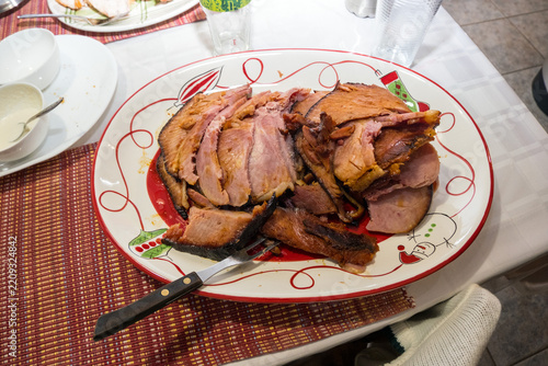 Ham on a plate for dinner