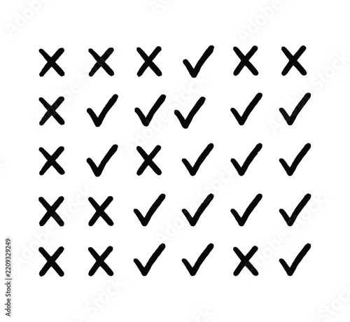 Checkmark icon grid with handwritten tick and cross symbols
