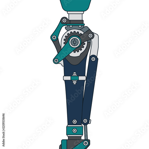 Artificial prosthetic leg knee mechanism technical illustration