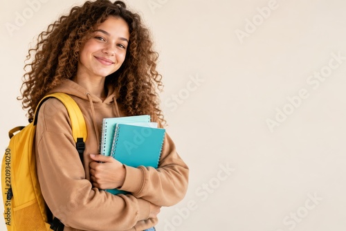 Teenager Holding Books and Smiling Indoors With a Backpack