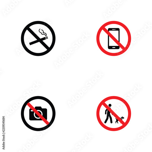 Sign icon set showing forbidden actions in public spaces