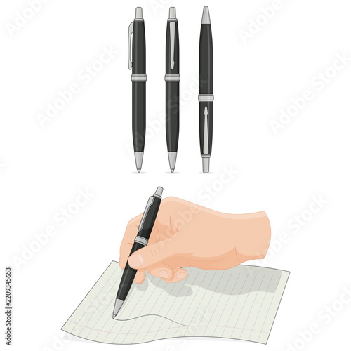 Black Ballpoint Pen Set With Hand Writing on Lined Paper