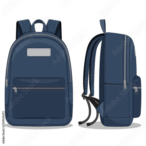 Navy Blue School Backpack Front and Side View Isolated