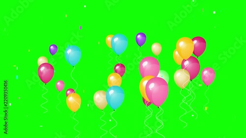 Balloons Floating with Confetti on Green Screen Background