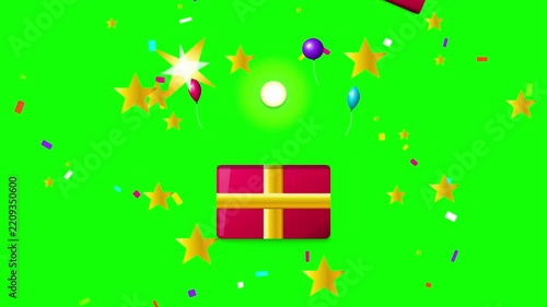 Gift Box Opening Animation with Exploding Confetti on Green Screen