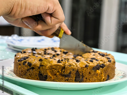 Cake cutting celebration party birthday christmas newyear festive holiday event joy happiness sharing family friends gathering fun delicious sweet dessert chocolate chip bake 