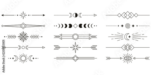 Celestial Dividers Vector Set—Mystical Moon Phase and Star Text Separators
