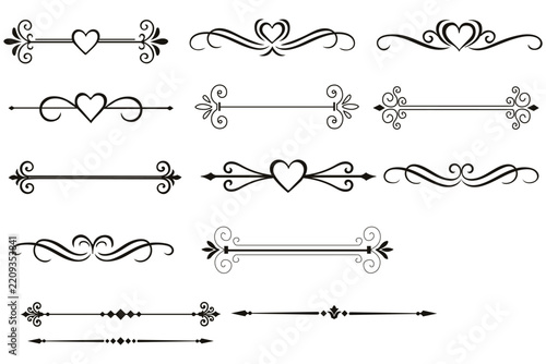Vintage Heart Dividers Vector Set - Ornamental Borders and Flourish Text Separators

