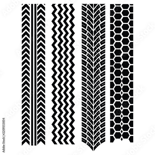 Tire Tread Patterns Vector Set - Car and Bike Wheel Tracks
