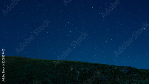 星降る緑の丘と静寂の夜空