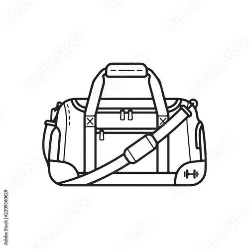Minimalist Outline Sport Duffel Bag with Reinforced Corner Patches Vector