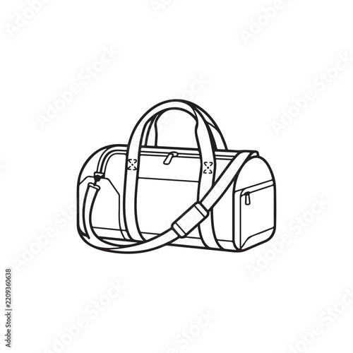 Minimalist Outline Sport Duffel Bag with Padded Strap and Zipper Pocket Vector