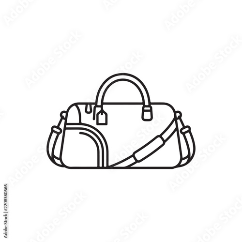 Minimalist Outline Sport Duffel Bag with Side Compartment and Tag Vector