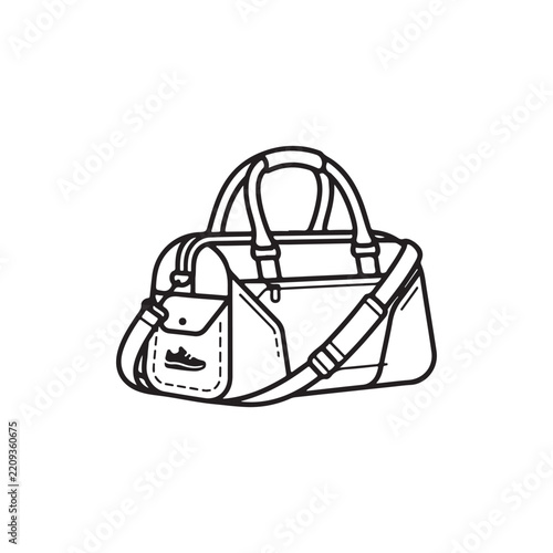 Minimalist Outline Sport Duffel Bag with Sneaker Pocket Accent Vector