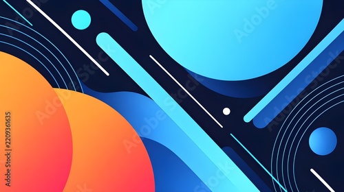 Abstract geometric background with blue and orange circles and lines