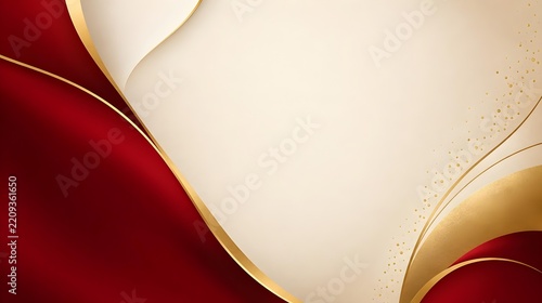 Elegant red and gold abstract background with flowing curves and copy space