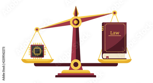 AI Regulation and Technology Law Concept: Scales of Justice Balancing a Microchip and a Law Book