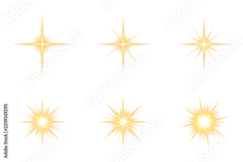 Golden Sparkle Light Effect Vector Set Isolated on Transparent Background