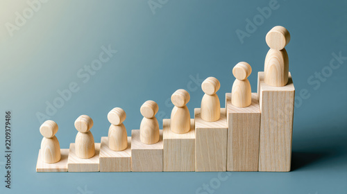 Performance rating concept with the text performance represented by wooden figurines arranged in ascending order