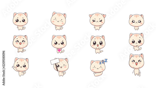 Kawaii Cat Sticker Set with 12 Poses