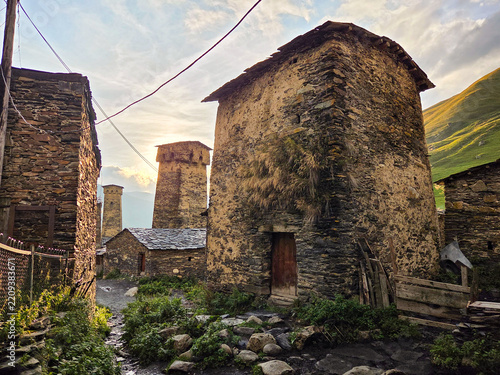 Medieval buildings and defensive towers in Ushguli, upper Swaneti, Georgia