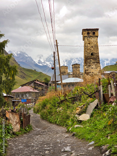 Old buildings in Ushguli, upper Swaneti, Georgia