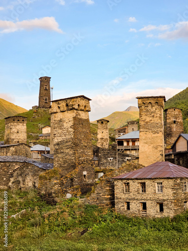 Old defensive towers in Ushguli, upper Swaneti, Georgia