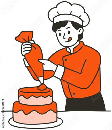 Cake Decorator Icing Tiered Cake Illustration