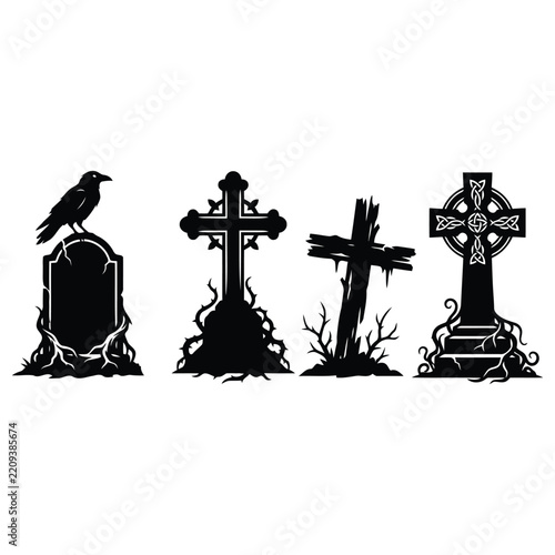 Halloween Graveyard Silhouette Vector Illustration