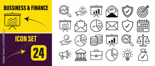 Set of 24 business and finance line icons for web and mobile design